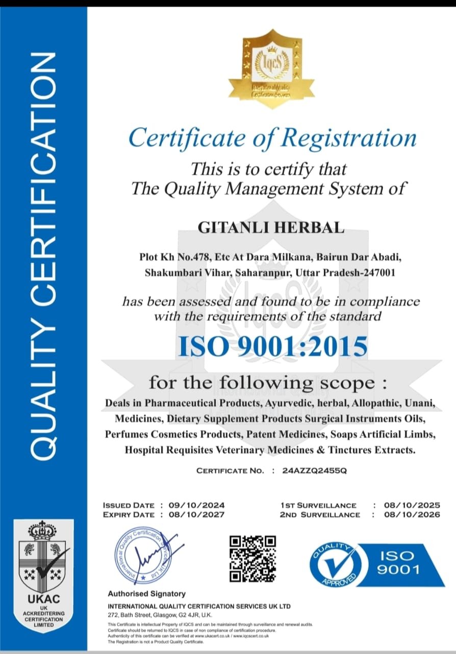 Gitanli Herbals Quality Check Certificate